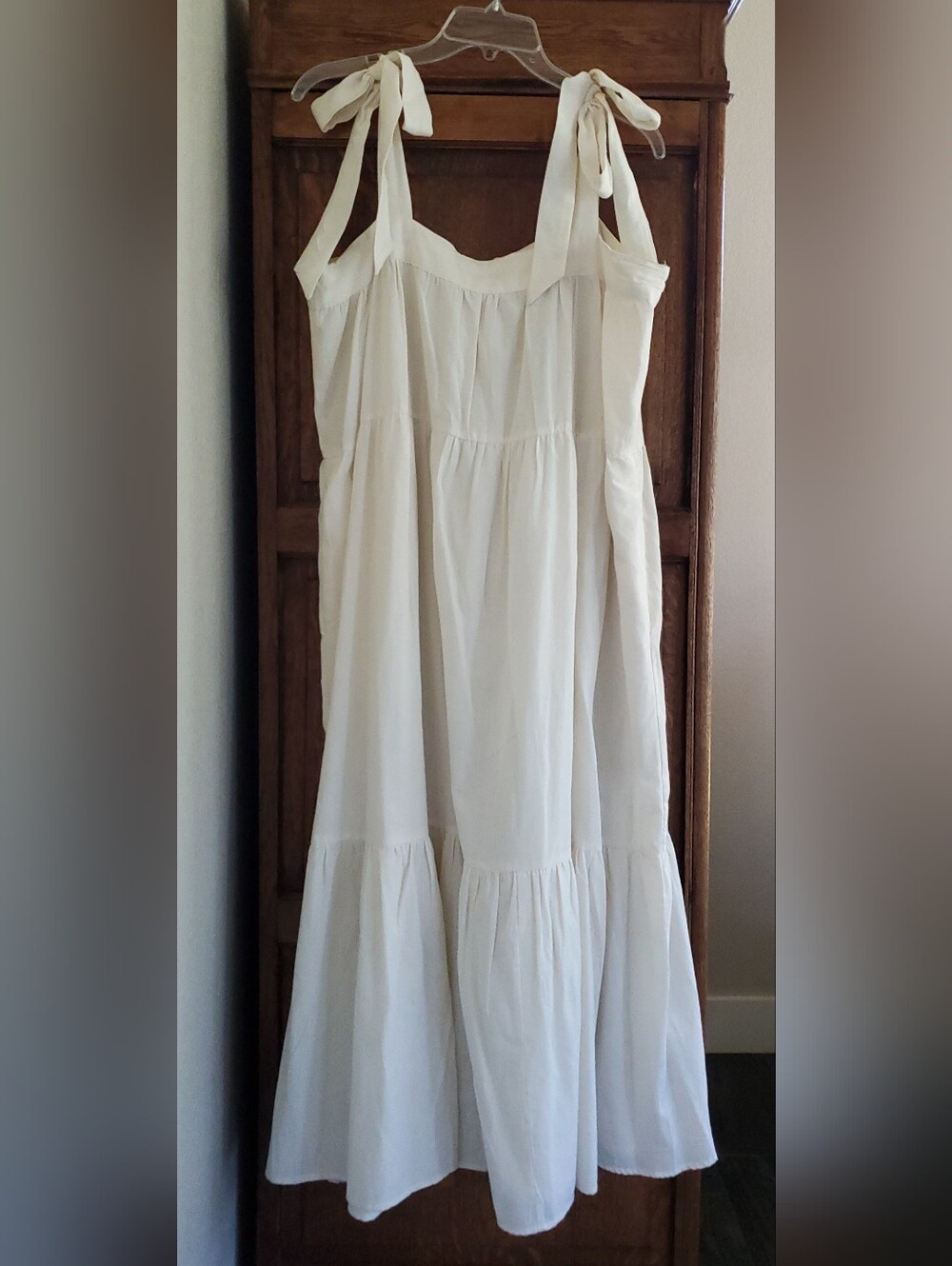 Anthropologie MAELU IVORY Midi TIERED SUNDRESS WITH SHOULDER TIES NWT LARGE